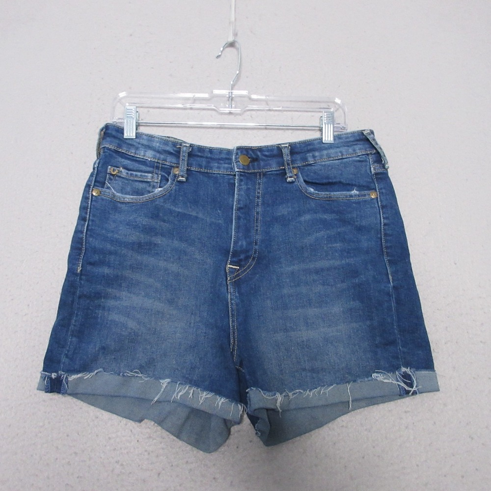 True Religion Jean Shorts Women 33 Jennie Curvy High Rise‎ Cuff Fray Hem Comfort